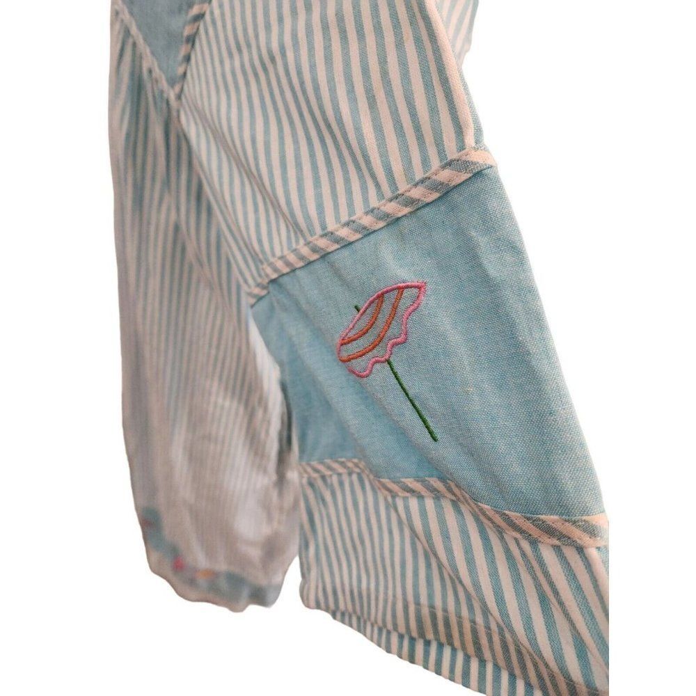 Vintage 80s Blue Flamingo MuuMuu Dress L Cotton Kaftan Patio Summer Cotton - Picture 5 of 9